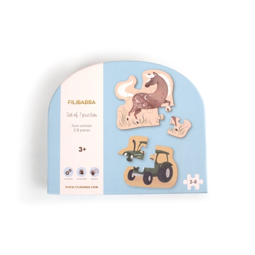 Filibabba Set de 7 Puzzles Animales de Granja 