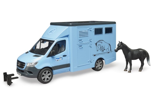 Bruder MB Sprinter Transporte de animales azul con caballo