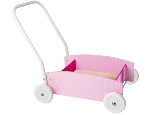 Carro Jabadabado de madera rosa con ruedas blancas