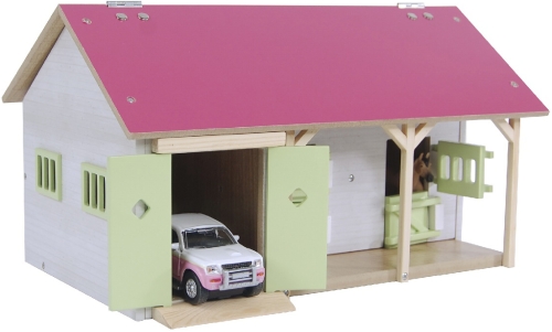Kids Globe Establo para caballos con 2 cajas y almacenamiento rosa