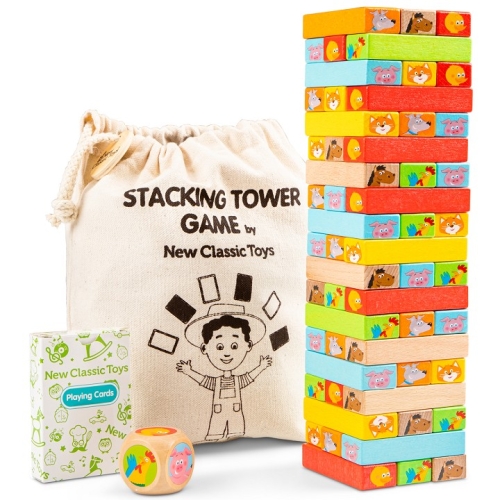 New Classic Toys torre de bloques de madera de 