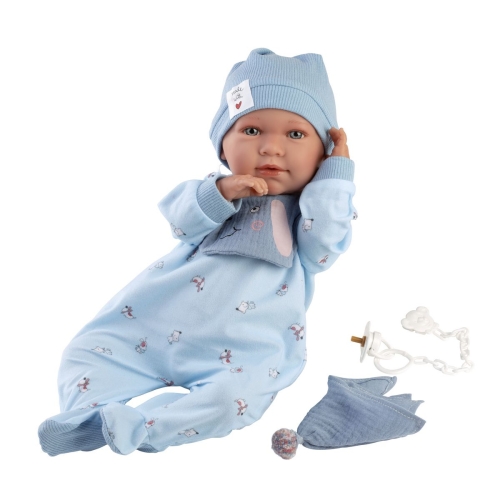 Llorens Muñeco Llorón Mimo Azul con Babero, Peluche y Sonido 42cm