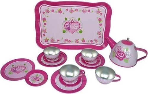 Playwood Juego de té de hojalata rosa flor/corazones