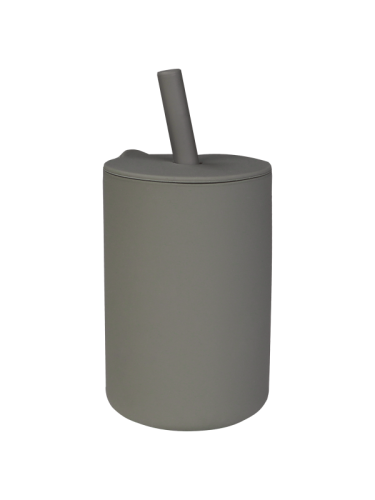 Tryco - Silicona - Vaso con pajita - Gris oliva