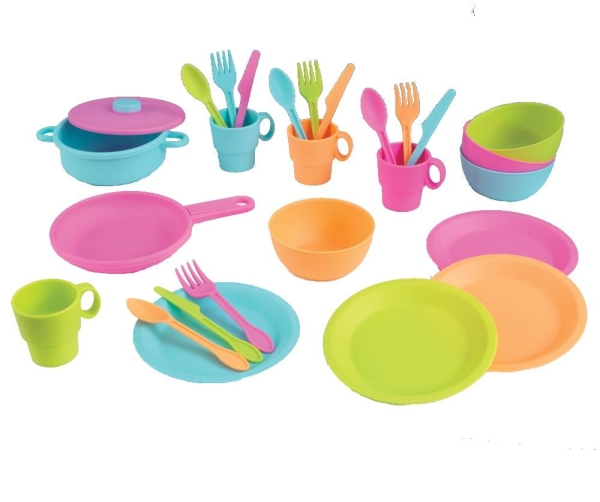 KidKraft Juego de utensilios de cocina pastel de 27 piezas, platos y  utensilios de plástico para cocinas de juego, regalo para mayores de 18  meses